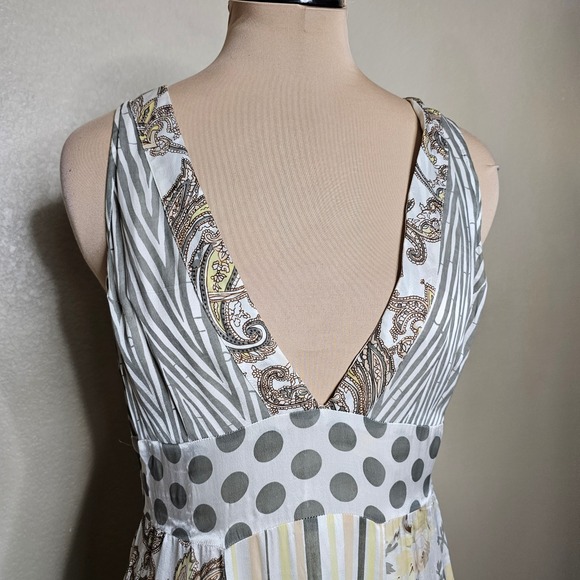 Chan Luu 100% Silk Patchwork Midi Dress‎ Floral Paisley Stripes Small Ivory gray - Picture 3 of 10